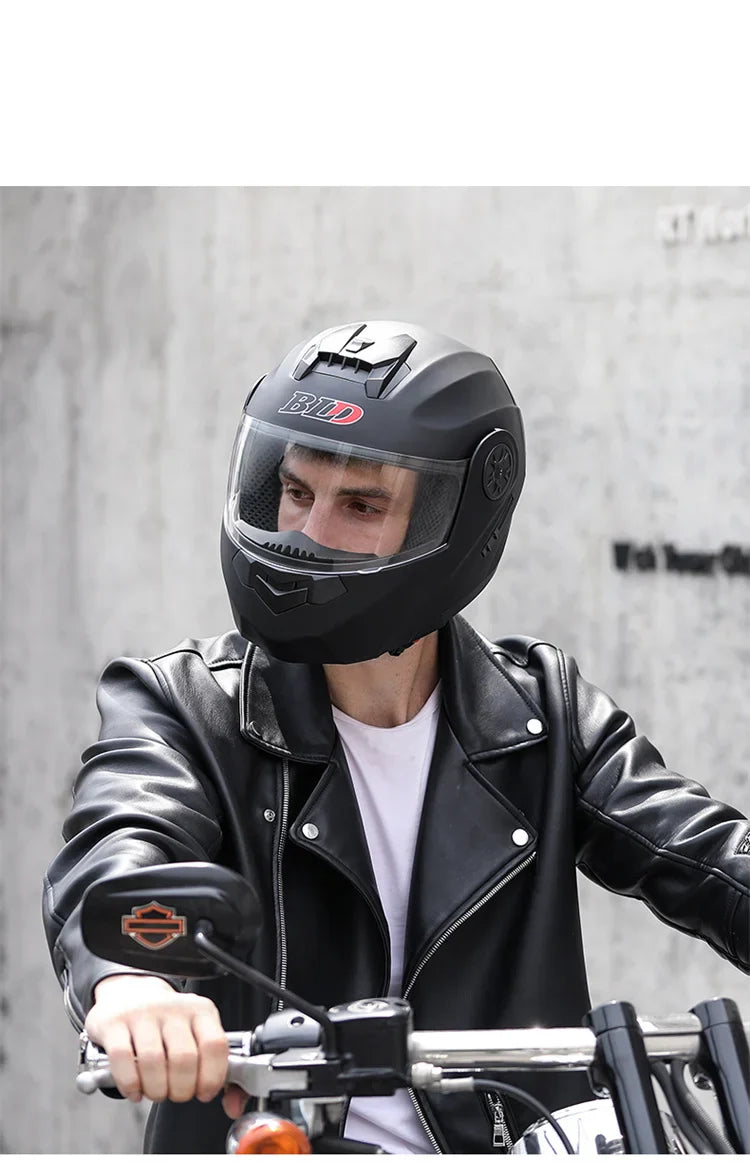 BLD Personalized Full Face Motorcycle Helmet – Dual Lens Modular Flip-Up Casco Moto for Men & Women