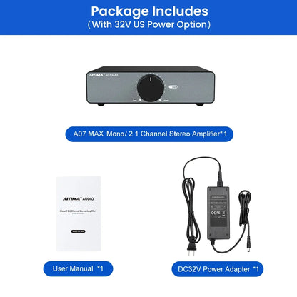 AIYIMA A07 MAX 2-Channel Class D Amplifier – 300W x2 TPA3255 Home Audio Stereo Amp, Bridgeable Mono 600W Power Speaker System