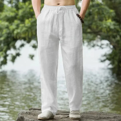 Men's Beach Joggers – Cotton Linen Sweatpants for Streetwear, Casual Loose Fit Summer Vacation Pants