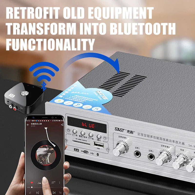 NFC Bluetooth 5.3 Audio Receiver – 3.5mm AUX, RCA Stereo, Lossless HIFI Music Wireless Adapter with USB U-Disk Play & Remote Control