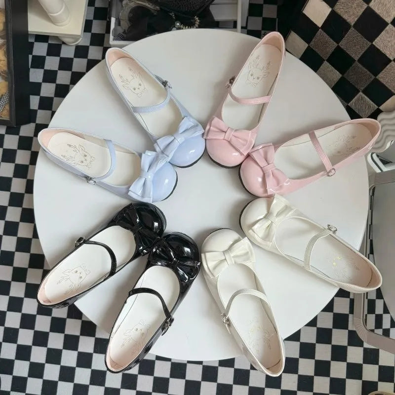 Women’s Lolita Flats – Low Round Toe Cross Strap Bow Princess Tea Party Shoes, Cute Lovely Student Shoes 2025