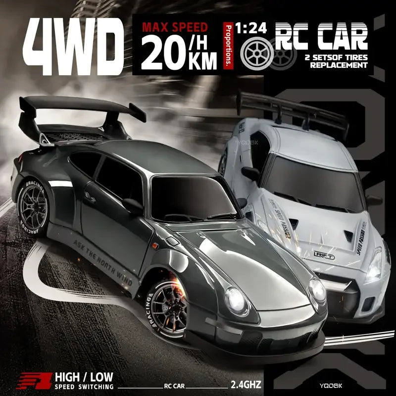 New 1:24 High-Speed RC Drift Car — 20KM/H 4WD Remote Control Racing Vehicle with Replaceable Tires, Competition Toy for Kids