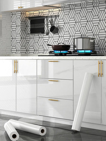 Pearl White PVC Self-Adhesive Wallpaper - DIY Decorative Film for Furniture Renovation, Waterproof Wall Paper for Kitchen Cabinets