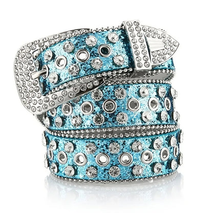Women's Rhinestone Studded Belt - Hollow Pin Buckle Wedding & Party Accessory