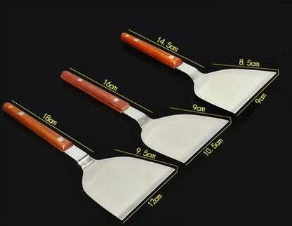 Multi-Purpose Stainless Steel Shovel Spatula with Wooden Rubber Handle - BBQ, Pizza, Steak, Pastry, and More!