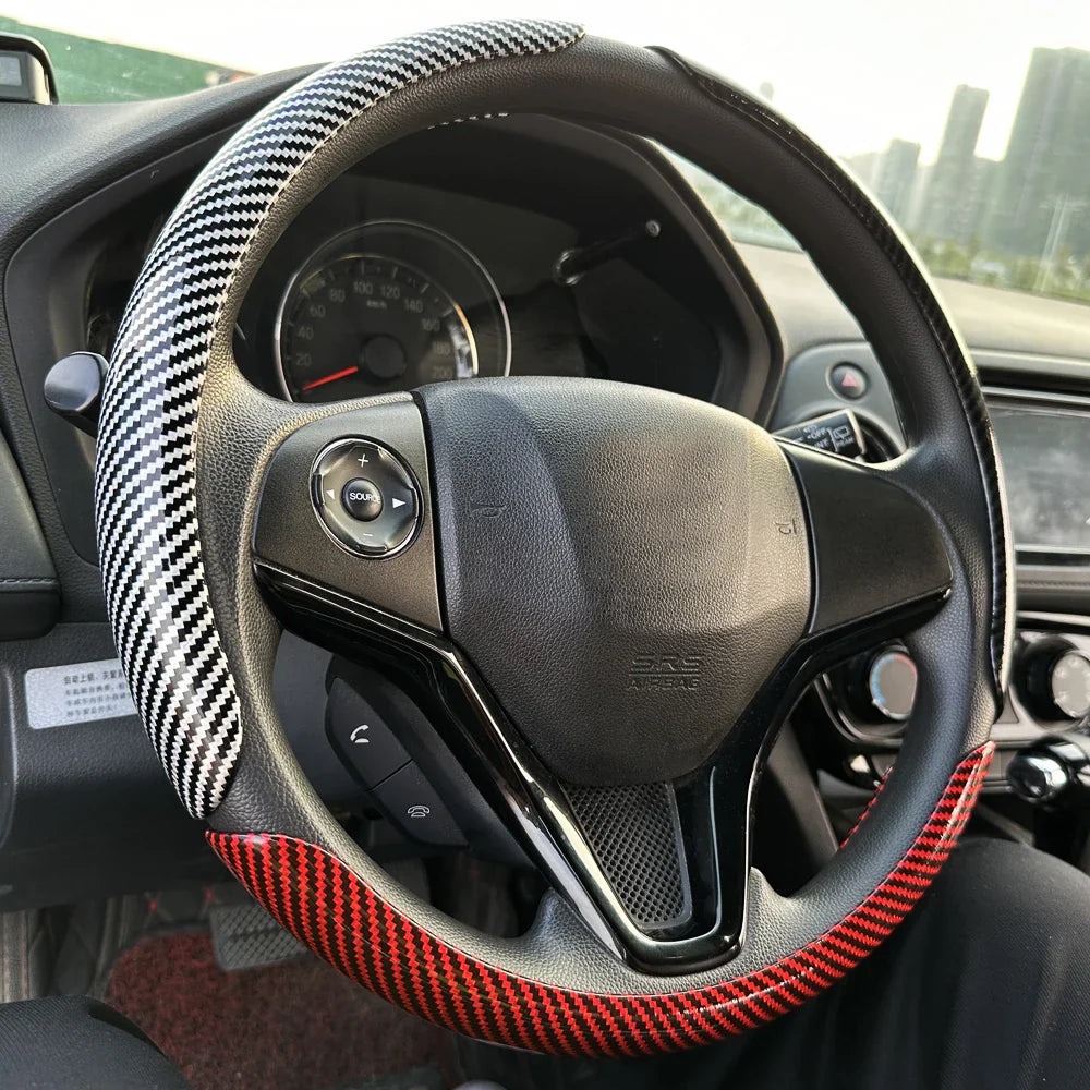 DIY Car Steering Wheel Cover — Microfiber Leather with Glossy Carbon Fiber Look