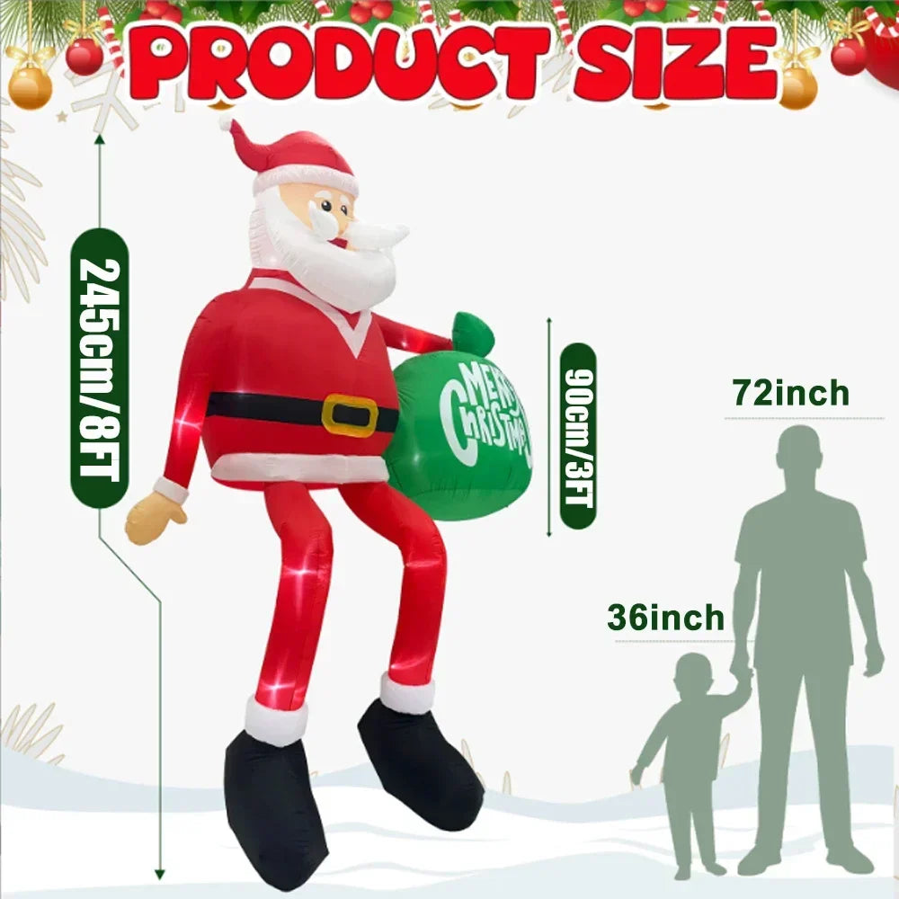 2025 8FT (245cm) Inflatable Climbing Santa Claus – Glowing LED Decoration for Outdoor, Home, Cafe, and Xmas Party Yard Decor
