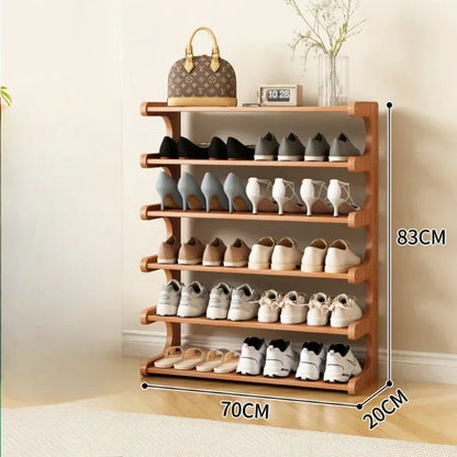 Chinese Style Wooden Shoe Rack — Multifunctional Bamboo Entrance Storage Cabinet for Shoes