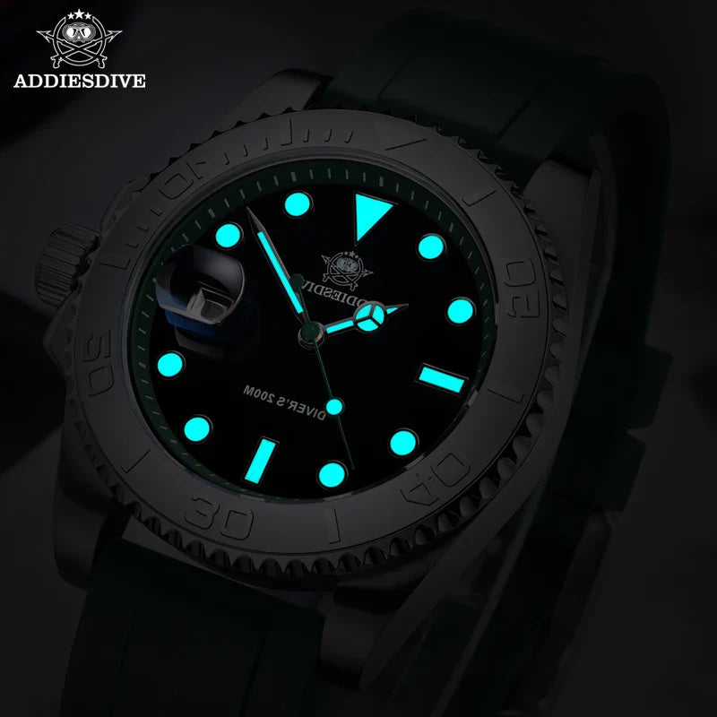 ADDIESDIVE 41mm Men’s Quartz Dive Watch – Rotatable Bezel, Stainless Steel, Luminous BGW9, Rubber Strap, 200m Water Resistant