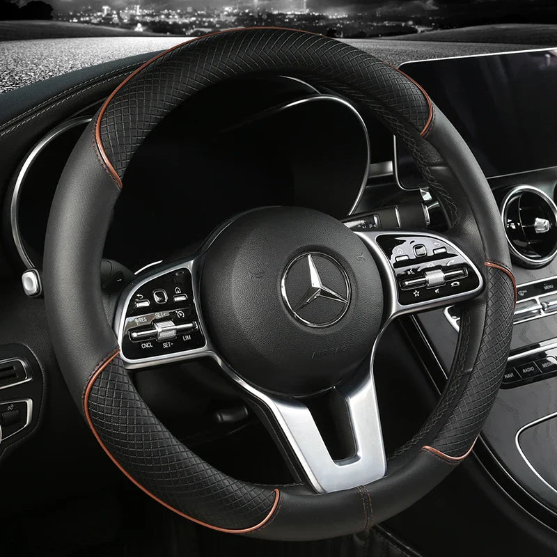 All Seasons Leather Diamond Steering Wheel Cover - Universal Fit for 14.5-15 Inch, Durable, Anti-Slip Design