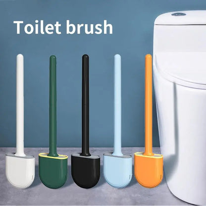 Flexible Hanging Silicone Toilet Brush Cleaner with Quick-Drying Holder - Bathroom Cleaning Accessory