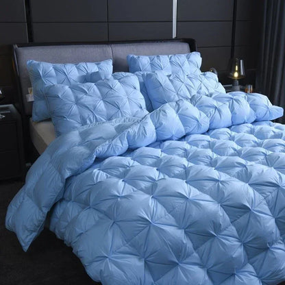White Goose Down Comforter – Thick Winter 3D Bread Blanket with Luxury Pinch Pleat for Single & Double Beds