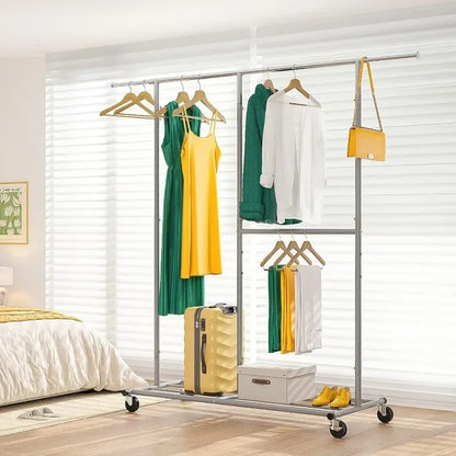Heavy Duty Rolling Clothing Rack – Portable Clothes Hanger with Wheels for Walk-In Closets
