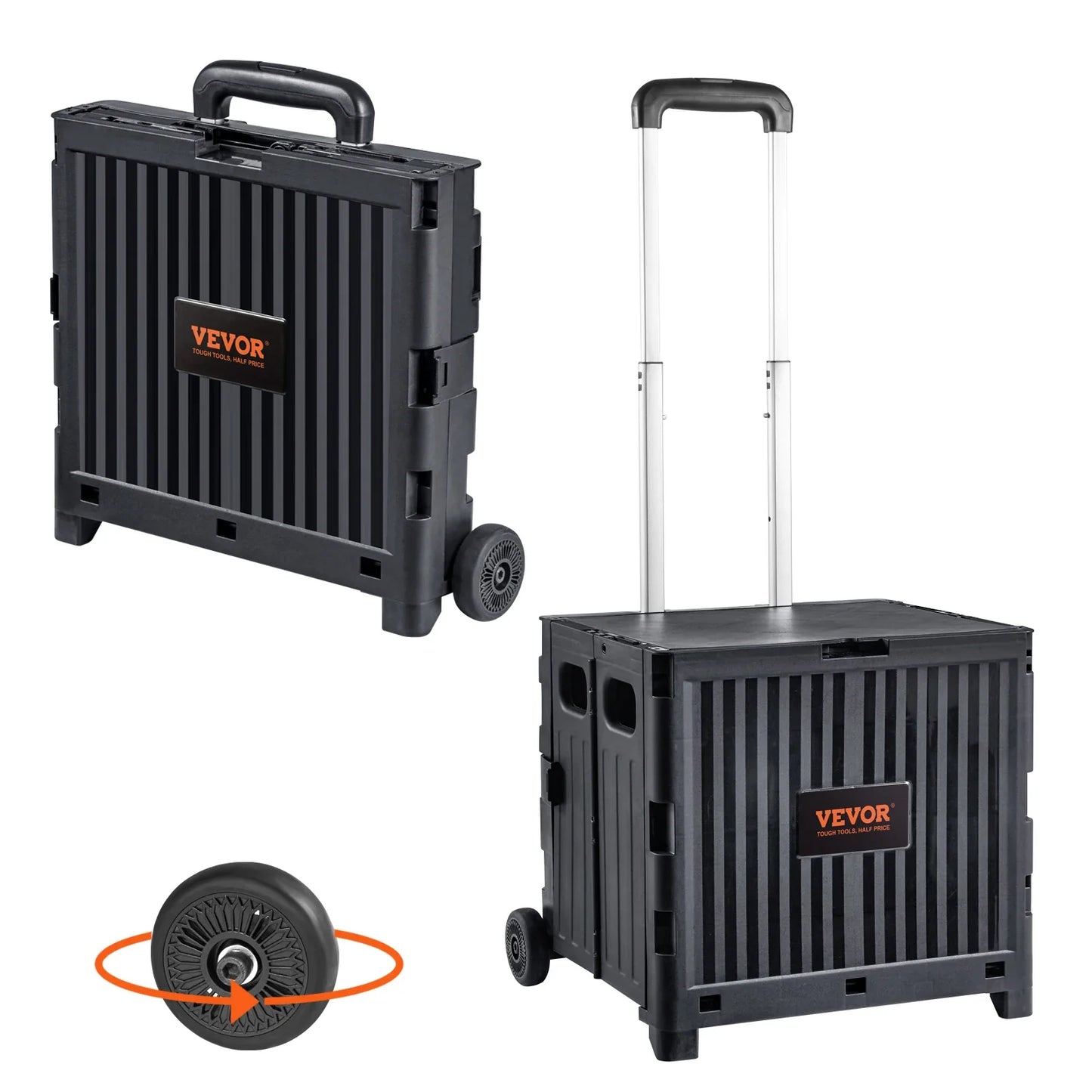 VEVOR Foldable Utility Shopping Cart with Telescopic Handle & Wheels – Portable Handcart for Travel, Office, Garden Use