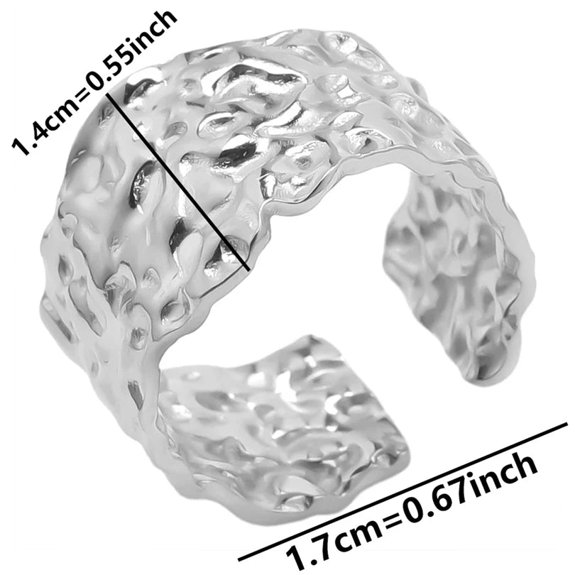 Stainless Steel Chunky Open Ring — Textured Vintage Lava Design for Men & Women