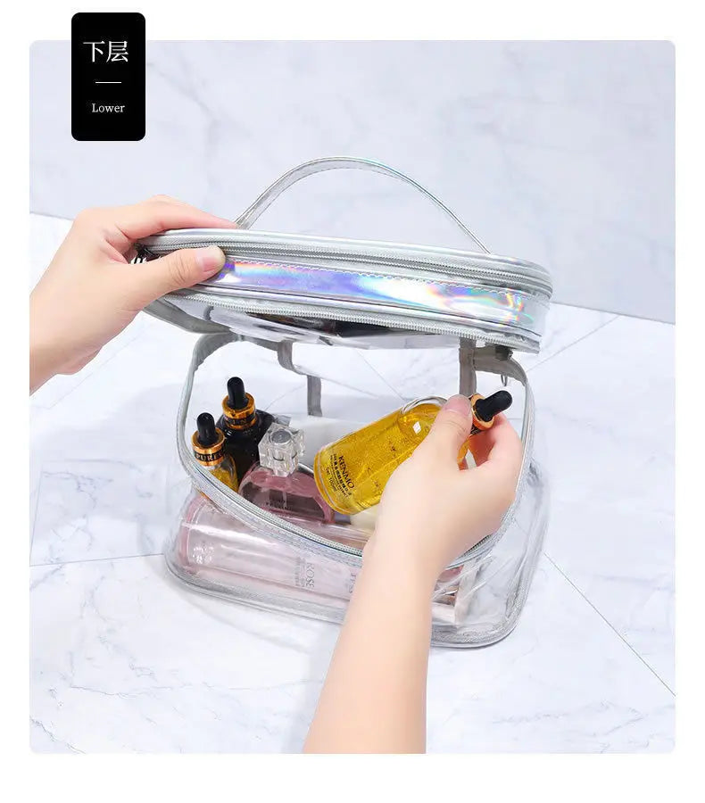Korean Transparent Makeup Bag – Large Capacity Waterproof Toiletry Bag with Dry & Wet Separation, Portable Travel Cosmetic Storage