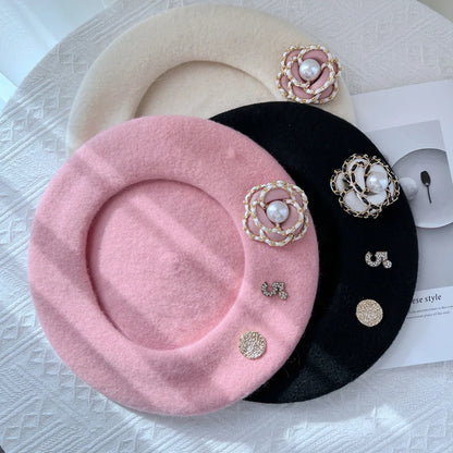 Flower Wool Beret – Winter Hat for Women, Elegant Daily Wear Beret Cap