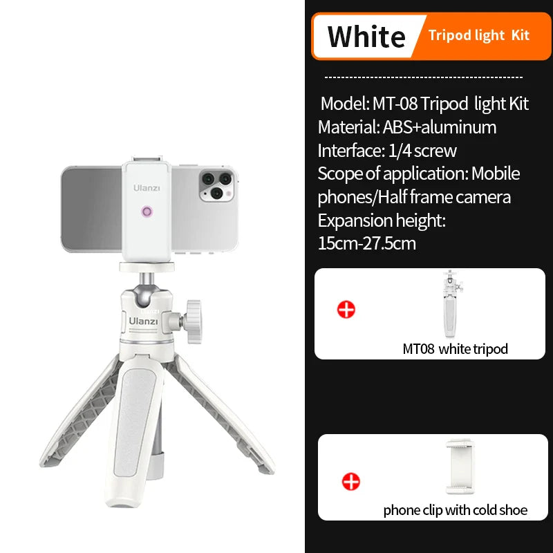 Ulanzi MT-08 Mini Tripod – White Foldable Monopod Mount with 1/4'' Universal Tripod for DSLR, Android & iPhone Smartphones