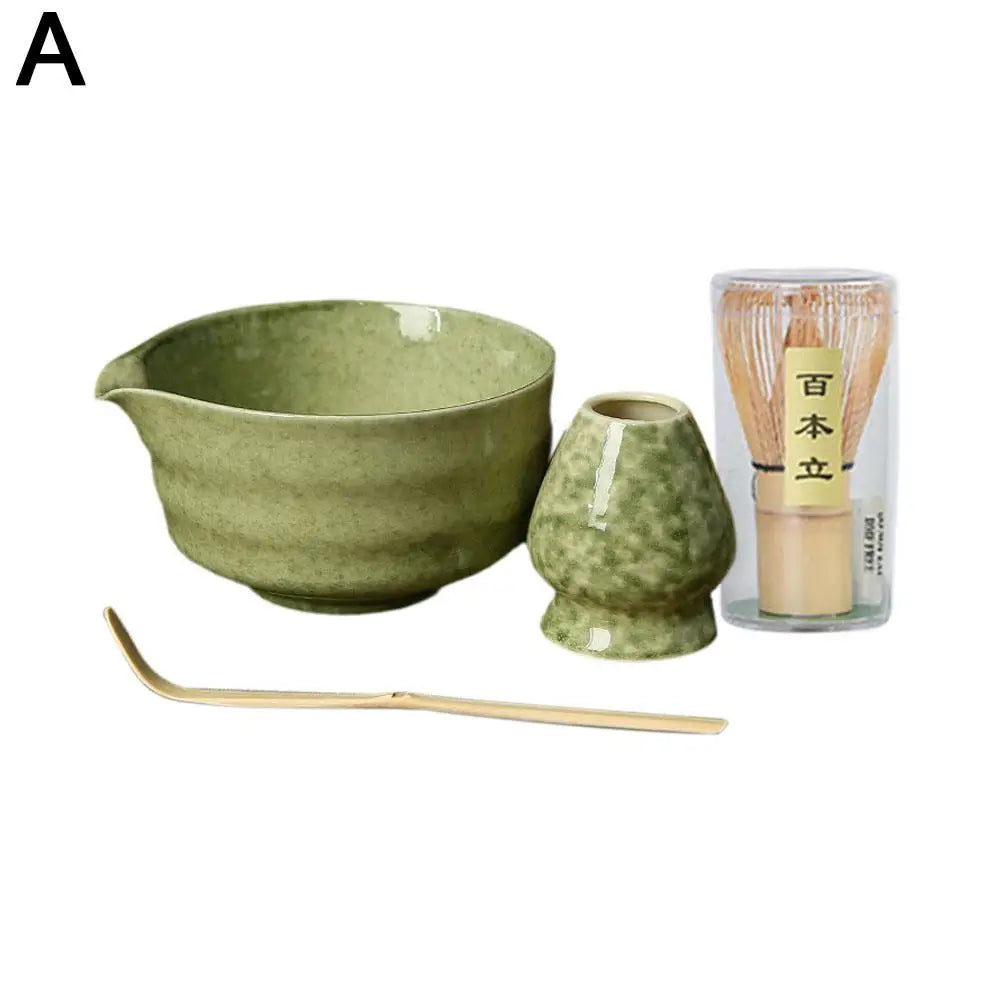4pcs Japanese Ceramic Matcha Tea Set – High-End Gift Box with Whisk, Bowl, Grinder & Brush