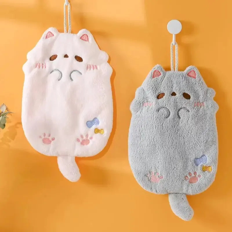 Cute Cartoon Tanuki Hanging Towel – Coral Velvet Absorbent Kitchen & Bathroom Towels, Thick Cloth