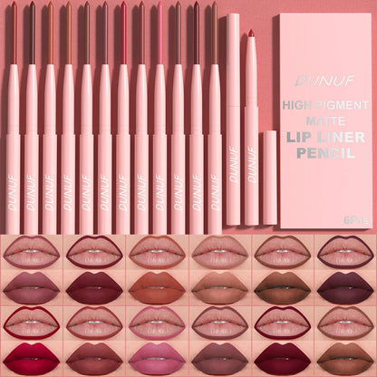 6-Piece Lip Liner Set - Long-Lasting Waterproof & Sweat-Resistant Makeup Pencils