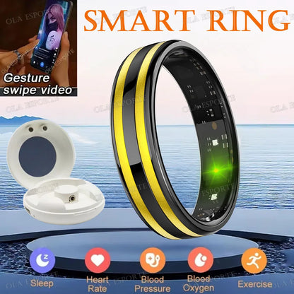 Ultra-Thin 6.3mm Smart Ring Health Monitor – Waterproof Fitness Ring with Heart Rate, Body Temperature & Sports Tracking for Men & Women