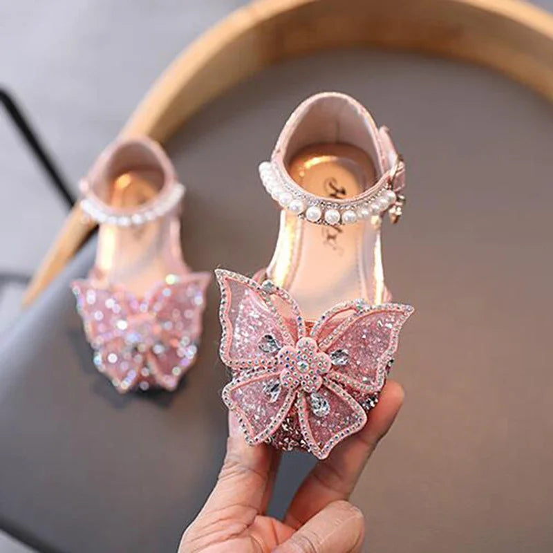 Girls' Sequin Bow Sandals - Rhinestone Princess Flat Shoes for Baby Girls, Sizes 21-35