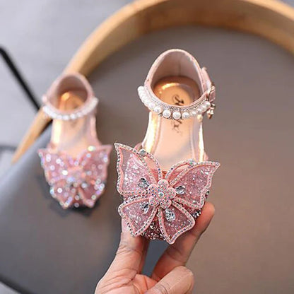 Girls' Sequin Bow Sandals - Rhinestone Princess Flat Shoes for Baby Girls, Sizes 21-35