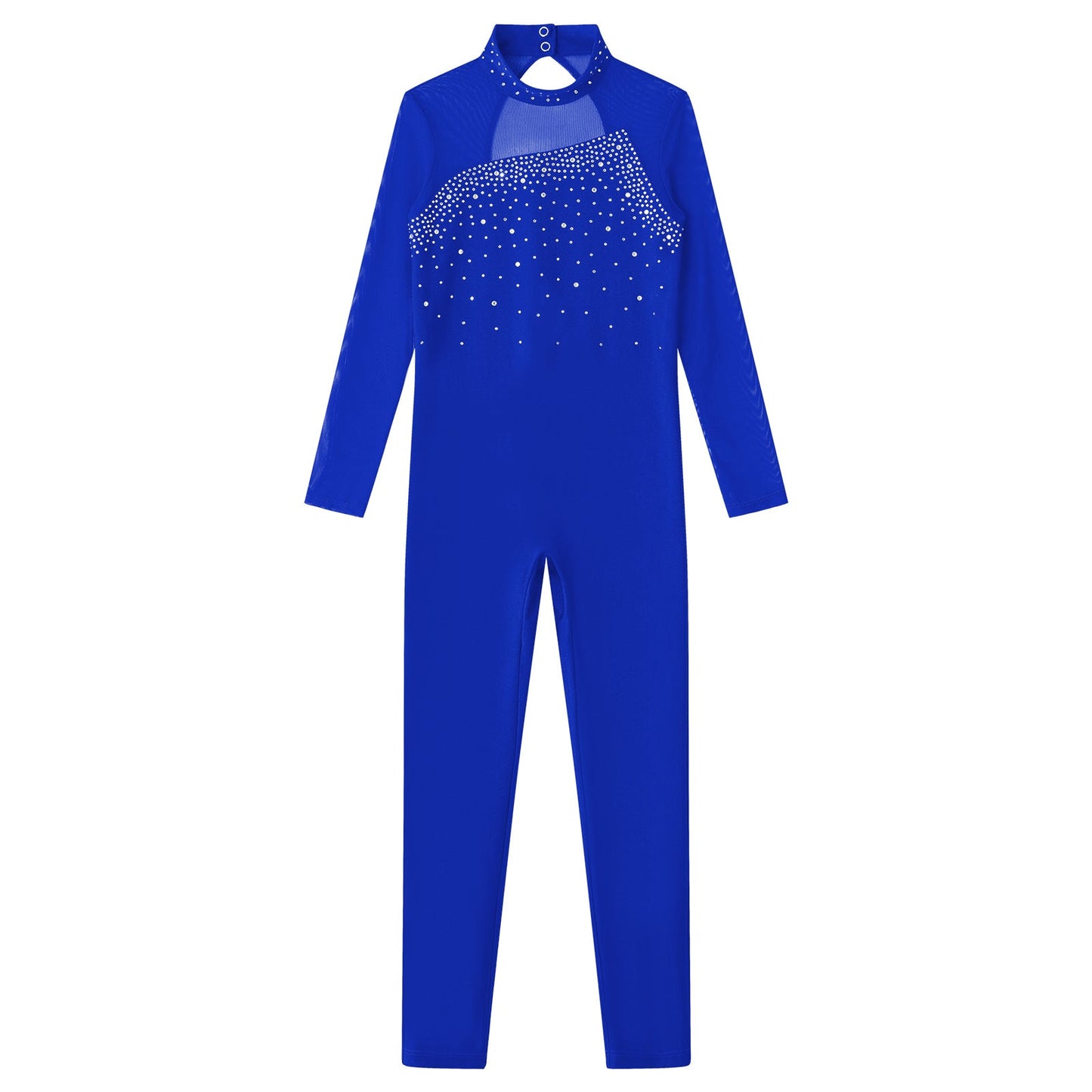 Kids Girls Long Sleeve Rhinestone Bodysuit — Full Body Dancewear Gymnastics Leotard Skating Jumpsuit