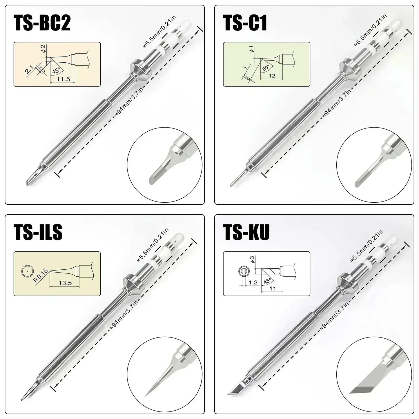 Pine64 TS100 TS101 Soldering Iron Tips – Replacement for Pinecil V2 & TS Series Models, B2 ILS BC2