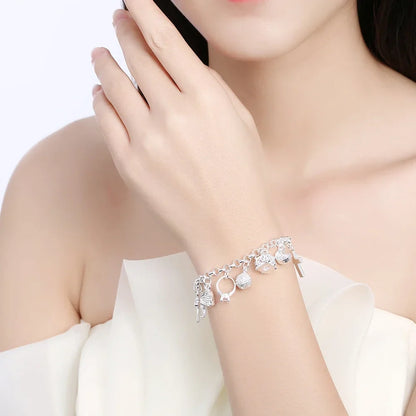Fashion 925 Sterling Silver Bracelet for Women — Pretty Heart Zircon Pendant Chain, 20CM/8inch, Classic Wedding & Party Jewelry Gift