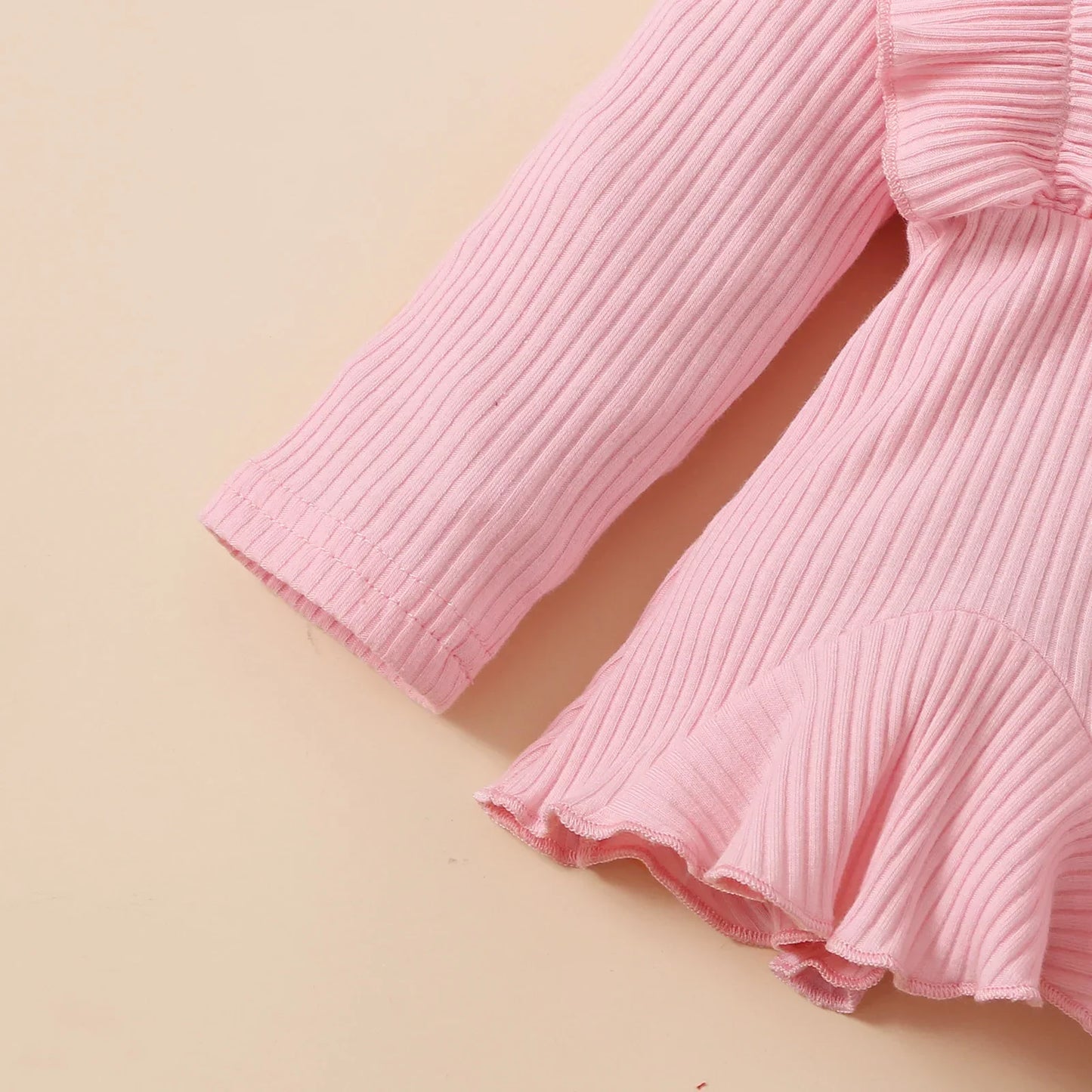Newborn Baby Girls Clothes Set – Pink Ruffle Top & Heart Print Bow Trousers, Princess Casual Outfit for Infants