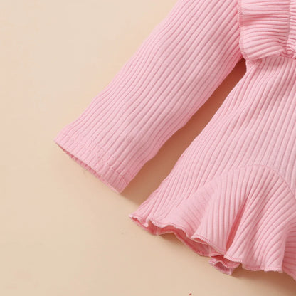 Newborn Baby Girls Clothes Set – Pink Ruffle Top & Heart Print Bow Trousers, Princess Casual Outfit for Infants
