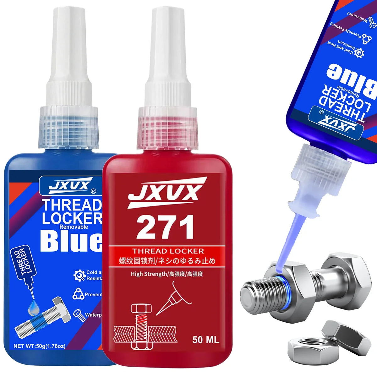 Threadlocker 243/271 Adhesive Sealant - Blue Medium-to-High Strength, Oil & Heat Resistant