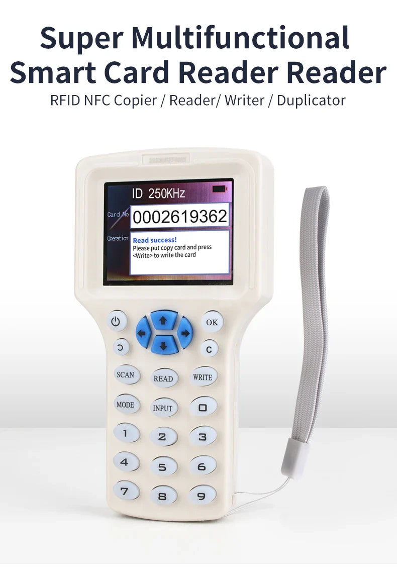 RFID Copier & USB Programmer – 125KHz & 13.56MHz NFC 10-Frequency Card Reader, Duplicator & UID Decoder