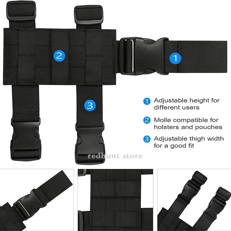 Universal Drop Leg Holster - Tactical MOLLE Gun Holster with Thigh Platform for Hunting Paintball, Adjustable Molle Straps Panel