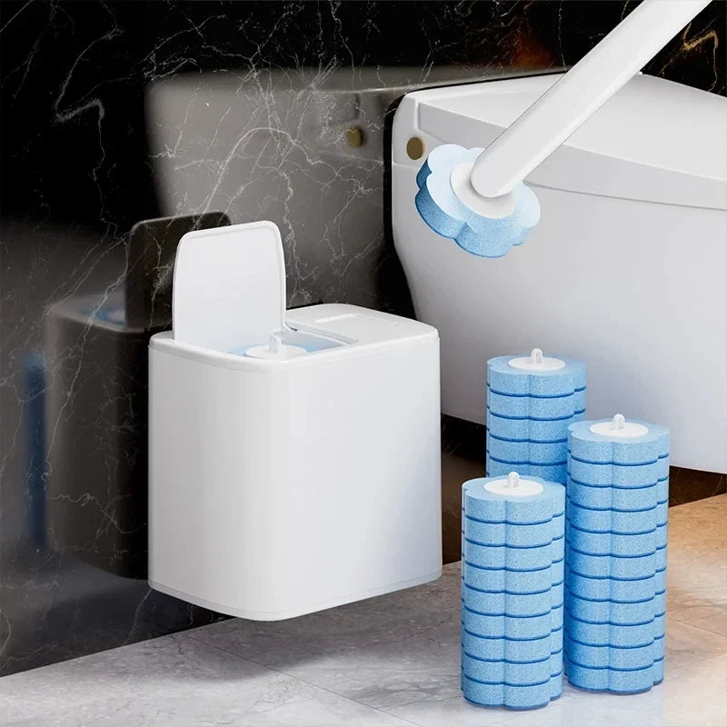 Disposable Toilet Brush Kit - Long Handle Bathroom Cleaner with Replacement Heads & Auto Lid Opening