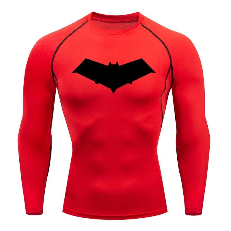 Men’s Summer Casual Compression T-Shirt — Quick-Dry Bat Print Fitness, Gym, MMA Rashguard Workout Tee