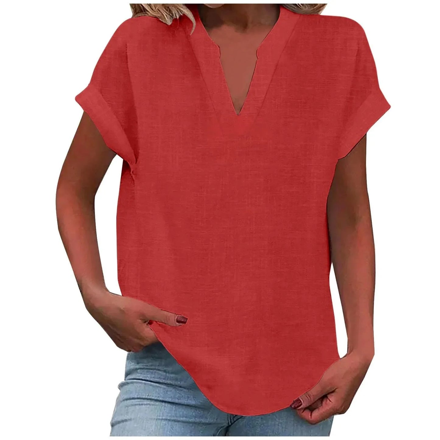 Women’s Summer Cotton Linen V-Neck Button Down Shirt 2025 – Breathable Solid Color Casual Office Blouse