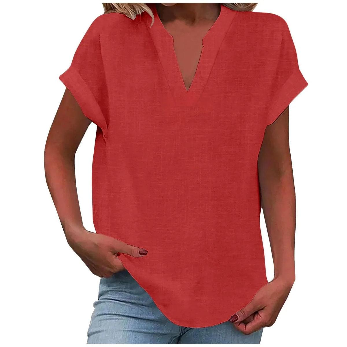 Women’s Summer Cotton Linen V-Neck Button Down Shirt 2025 – Breathable Solid Color Casual Office Blouse