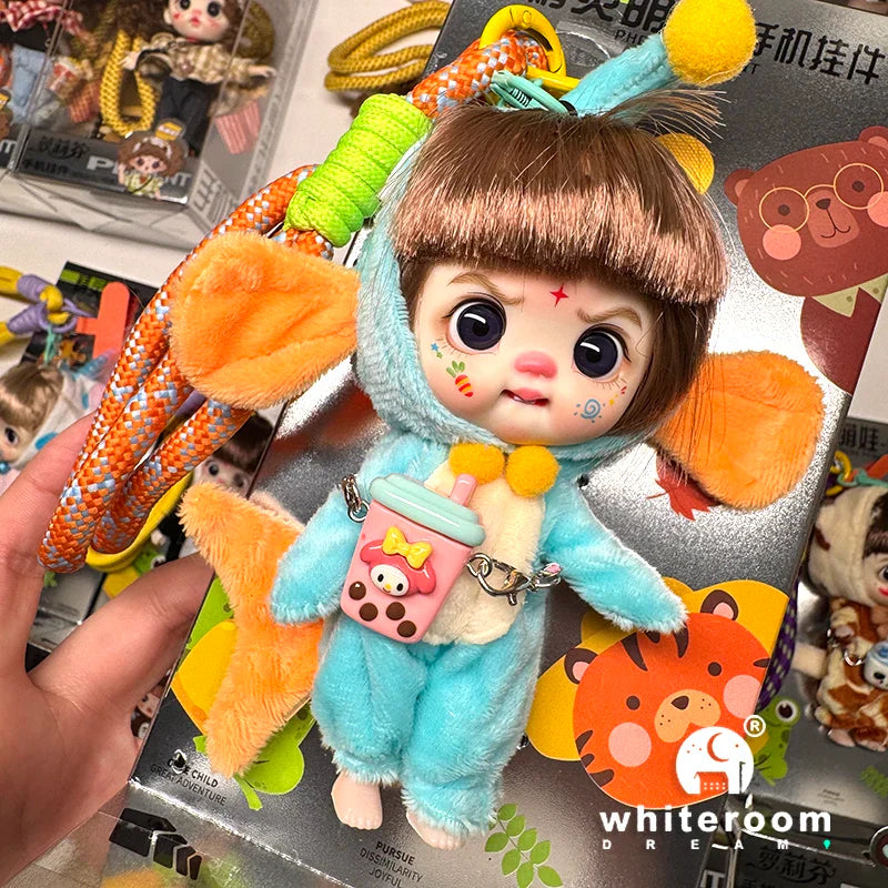 Mini Labbu Pocket Doll – Jointed Blythe-Style Boy & Girl Doll for Girls, Rainbow Ball Mobile Phone Decoration
