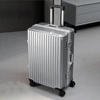 Aluminum Frame Rolling Luggage – 20/24/26/28 Inch Suitcase with USB Port, Combination Lock & Wheels