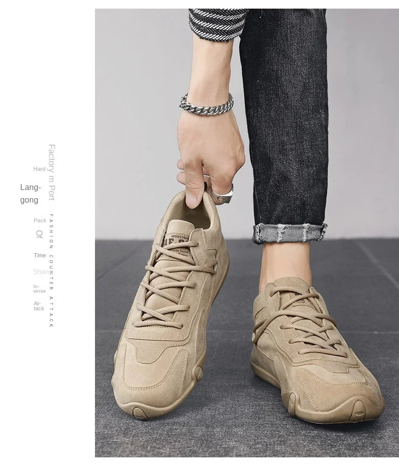 2024 Men’s Spring Ankle Boots – Casual Lace-Up Khaki Sneakers, Non-Slip Work Shoes & Loafers