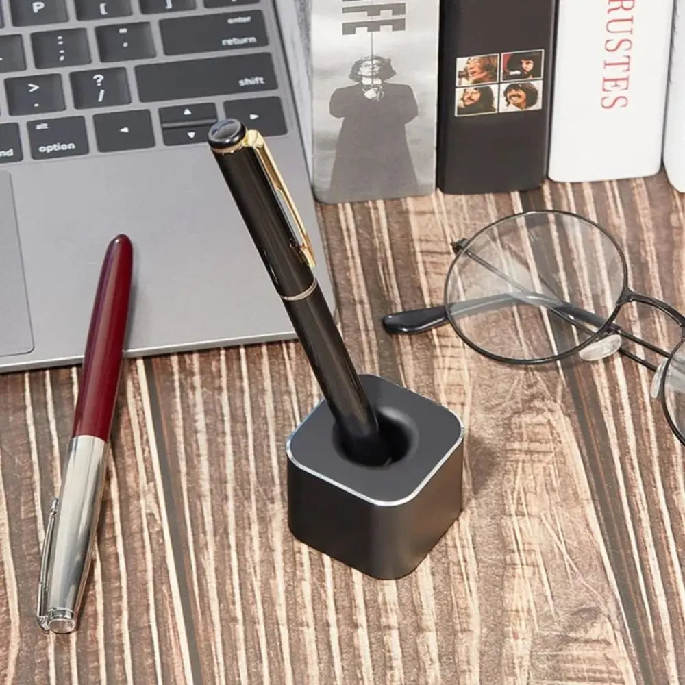 Creative Mini Aluminum Pen Holder – Non-Slip Square Pencil Storage Rack for Office Supplies
