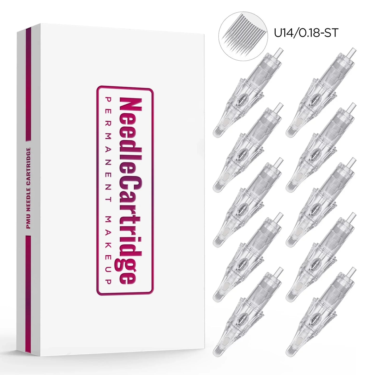 10PCS U14/0.18-ST Universal Tattoo Cartridge Needles with Built-in Sponge – Half-Wall Needles for Eyebrow & Lip Tattoo Machines