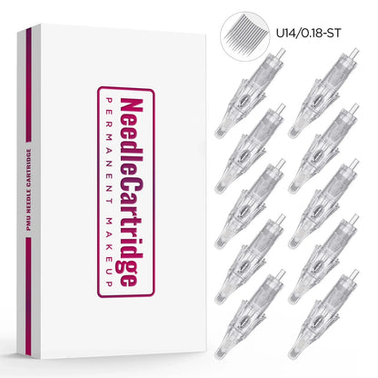 10PCS U14/0.18-ST Universal Tattoo Cartridge Needles with Built-in Sponge – Half-Wall Needles for Eyebrow & Lip Tattoo Machines
