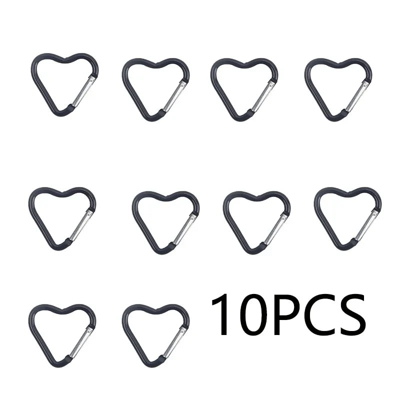 10PCS Heart Shape Aluminum Carabiner Clips - Tactical Keychain Hooks for Outdoor Gear, Water Bottles & EDC Tools