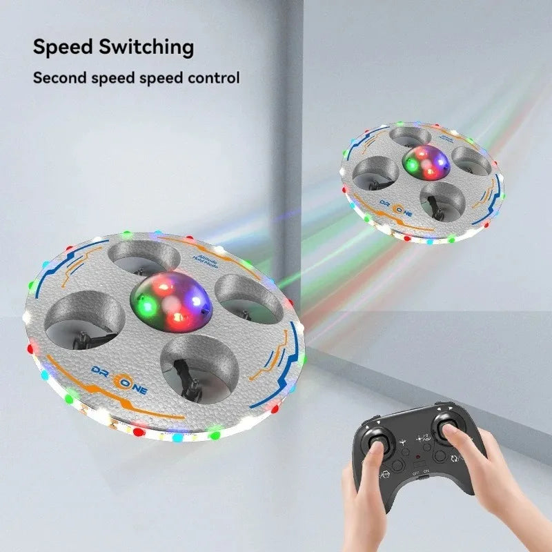 RC UFO Drone for Kids – 4-Axis Flying Saucer with Lights, 3 Batteries, Induction Control & Anti-Fall Foam Design