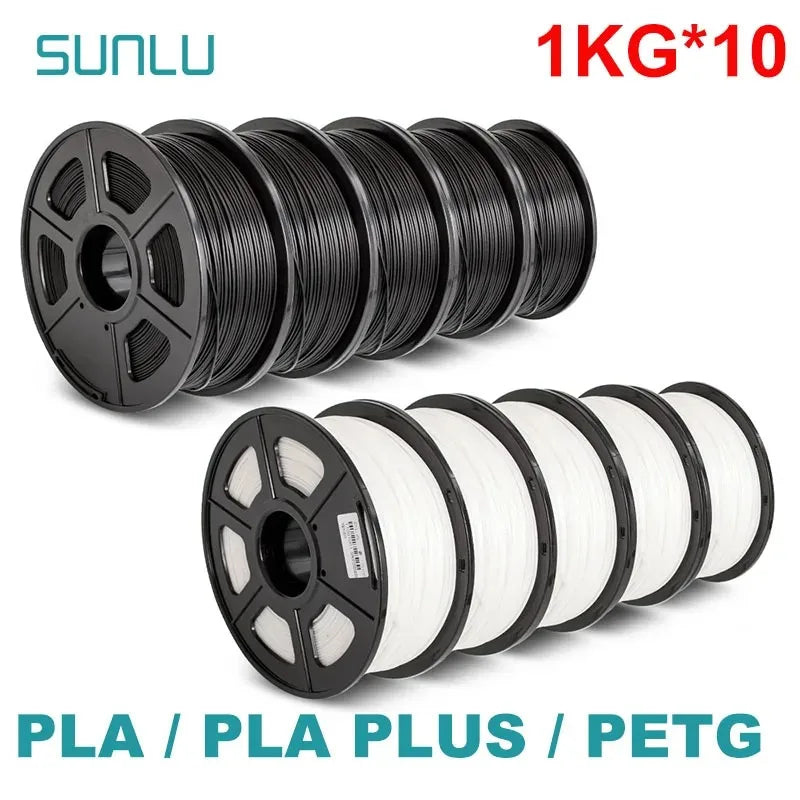 SUNLU 10KG 3D Printer Filament Set – 1.75mm PLA, PETG, PLA+ & Clear, 10 Rolls x 1KG Neatly Wound for 3D Printers & 3D Pens