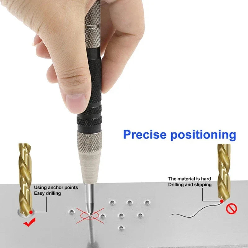 Automatic Center Punch Locator - Universal Window Breaker, Woodworking Metal Drill Tool, 28mm/155mm